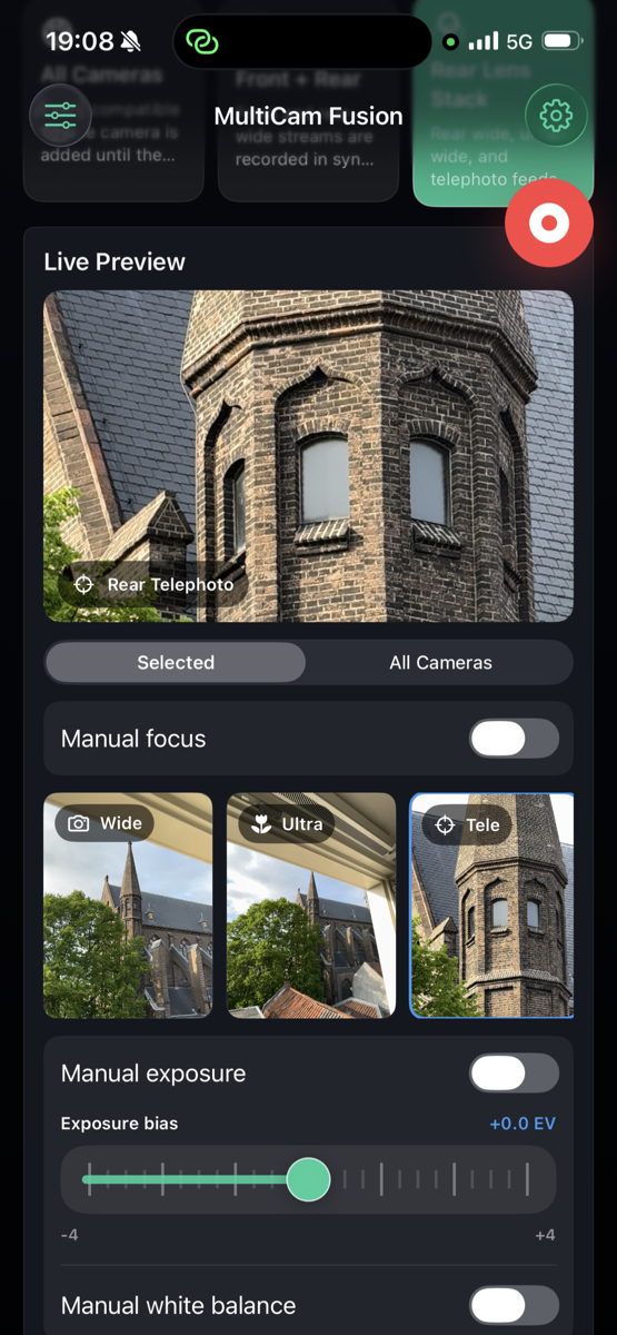 Lens stack and manual focus controls