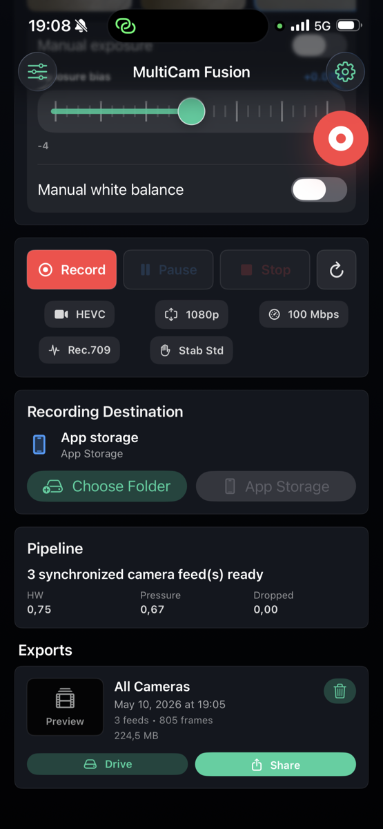 Recording controls and export tools